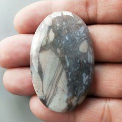 Agata Fossile Grigio Naturale Forma Ovale Piatto Cabochon Liscio Fatto a Mano 49X27X5mm 12,84gm 1pz