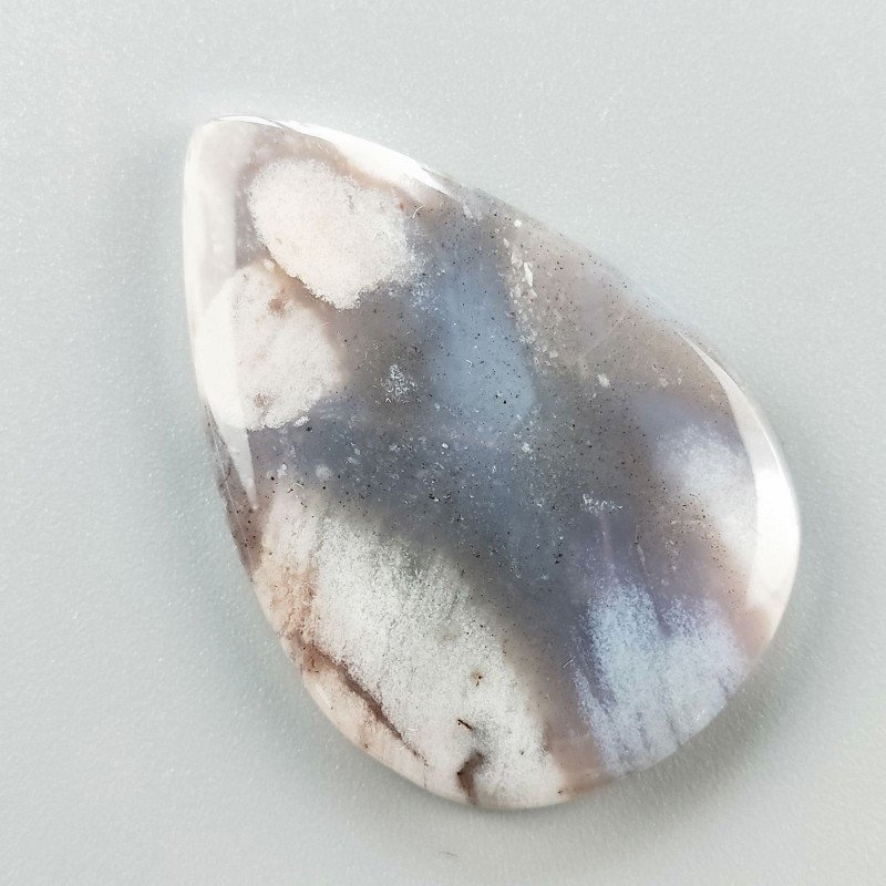 Agata Fossile Grigio Naturale Forma Goccia Piatto Cabochon Liscio Fatto a Mano 43X29X5mm 9,68gm 1pz