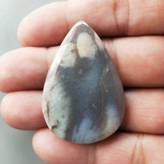 Agata Fossile Grigio Naturale Forma Goccia Piatto Cabochon Liscio Fatto a Mano 43X29X5mm 9,68gm 1pz