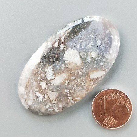 Agata Fossile Grigio Naturale Forma OvalePiatto Cabochon Liscio Fatto a Mano 49X27X5mm 11,38gm 1pz
