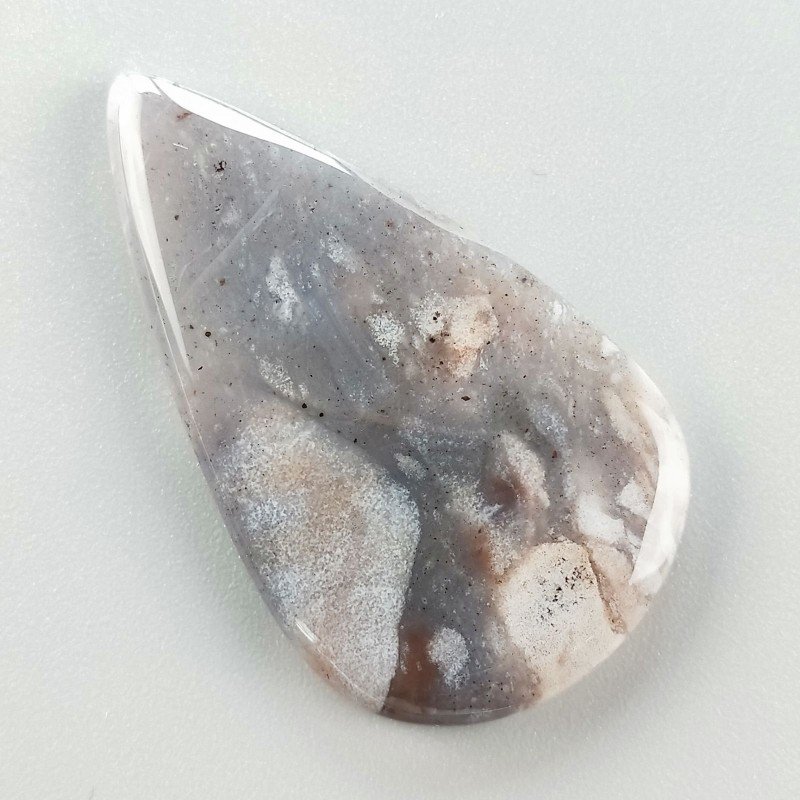 Agata Fossile Grigio Naturale Forma Goccia Piatto Cabochon Liscio Fatto a Mano 44X25X5mm 8,64gm 1pz