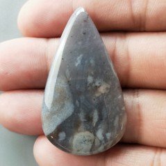 Agata Fossile Grigio Naturale Forma Goccia Piatto Cabochon Liscio Fatto a Mano 44X25X5mm 8,64gm 1pz