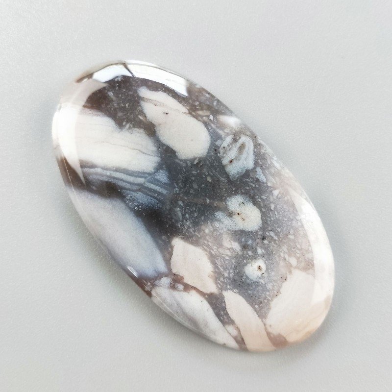 Agata Fossile Grigio Naturale Forma OvalePiatto Cabochon Liscio Fatto a Mano 56X30X5mm 15gm 1pz