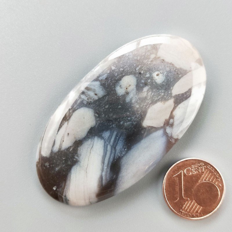Agata Fossile Grigio Naturale Forma OvalePiatto Cabochon Liscio Fatto a Mano 56X30X5mm 15gm 1pz