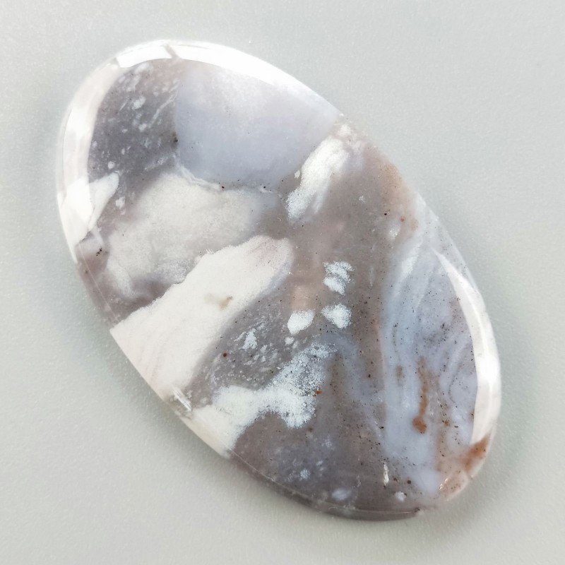 Agata Fossile Grigio Naturale Forma OvalePiatto Cabochon Liscio Fatto a Mano 53X31X5mm 15,65gm 1pz