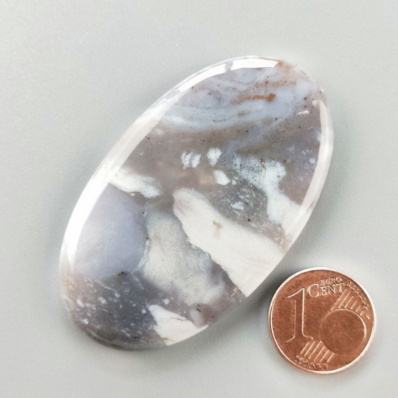 Agata Fossile Grigio Naturale Forma OvalePiatto Cabochon Liscio Fatto a Mano 53X31X5mm 15,65gm 1pz