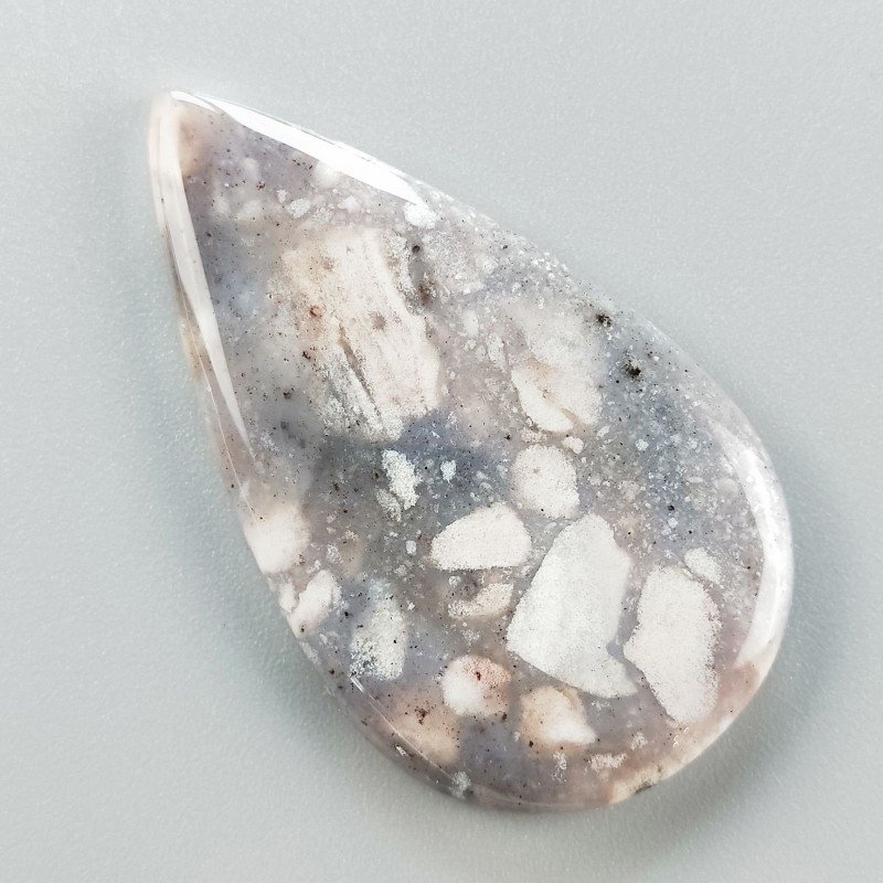 Agata Fossile Grigio Naturale Forma Goccia Piatto Cabochon Liscio Fatto a Mano 48X28X5mm 10,74gm 1pz