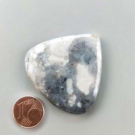 Agata Fossile Grigio Naturale Forma Cuore Piatto Cabochon Liscio Fatto a Mano 41X42X6mm 16,14gm 1pz