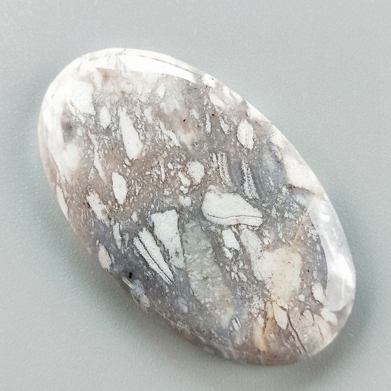 Agata Fossile Grigio Naturale Forma Ovale Piatto Cabochon Liscio Fatto a Mano 44X26X5mm 10,55gm 1pz
