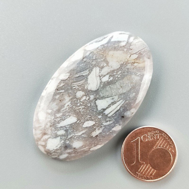 Agata Fossile Grigio Naturale Forma Ovale Piatto Cabochon Liscio Fatto a Mano 44X26X5mm 10,55gm 1pz