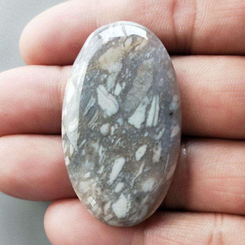 Agata Fossile Grigio Naturale Forma Ovale Piatto Cabochon Liscio Fatto a Mano 44X26X5mm 10,55gm 1pz