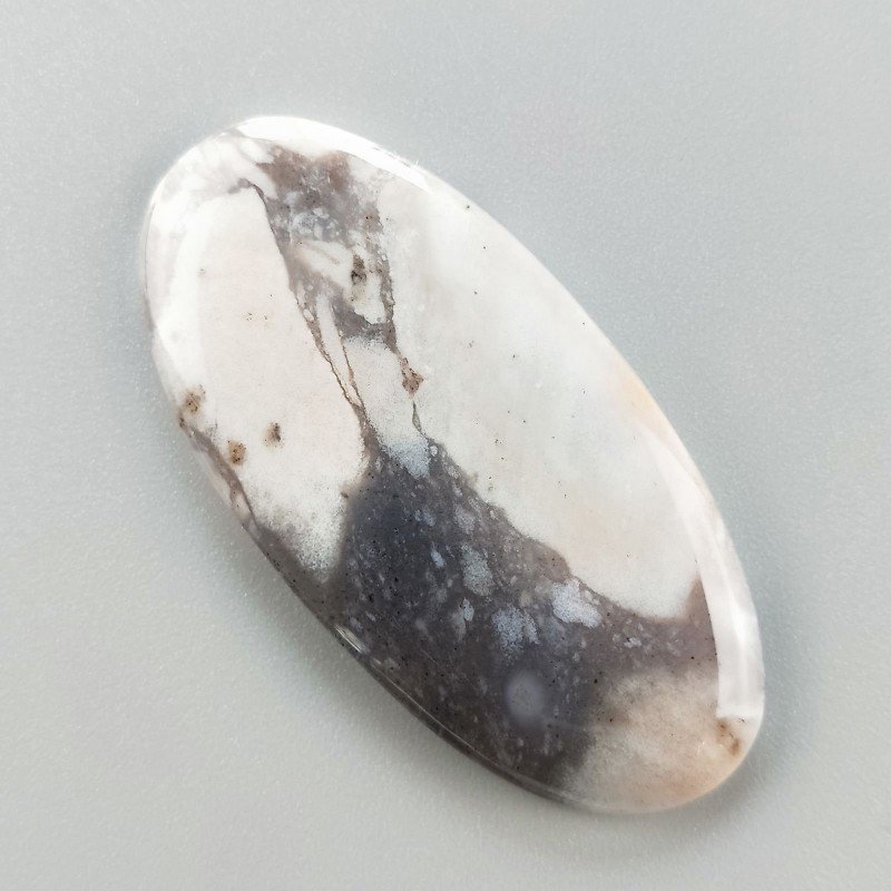Agata Fossile Grigio Naturale Forma OvalePiatto Cabochon Liscio Fatto a Mano 50X24X5mm 9,65gm 1pz