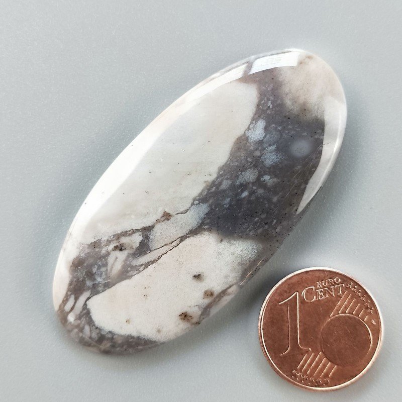 Agata Fossile Grigio Naturale Forma OvalePiatto Cabochon Liscio Fatto a Mano 50X24X5mm 9,65gm 1pz