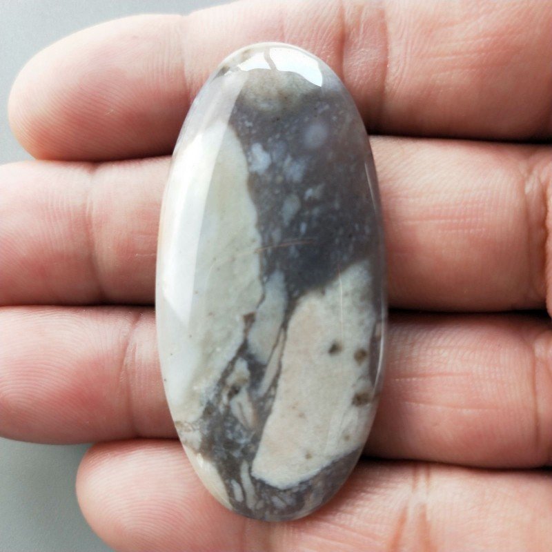 Agata Fossile Grigio Naturale Forma OvalePiatto Cabochon Liscio Fatto a Mano 50X24X5mm 9,65gm 1pz