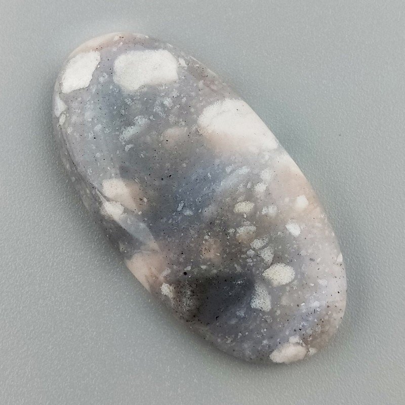 Agata Fossile Grigio Naturale Forma OvalePiatto Cabochon Liscio Fatto a Mano 45X23X6mm 10,10gm 1pz