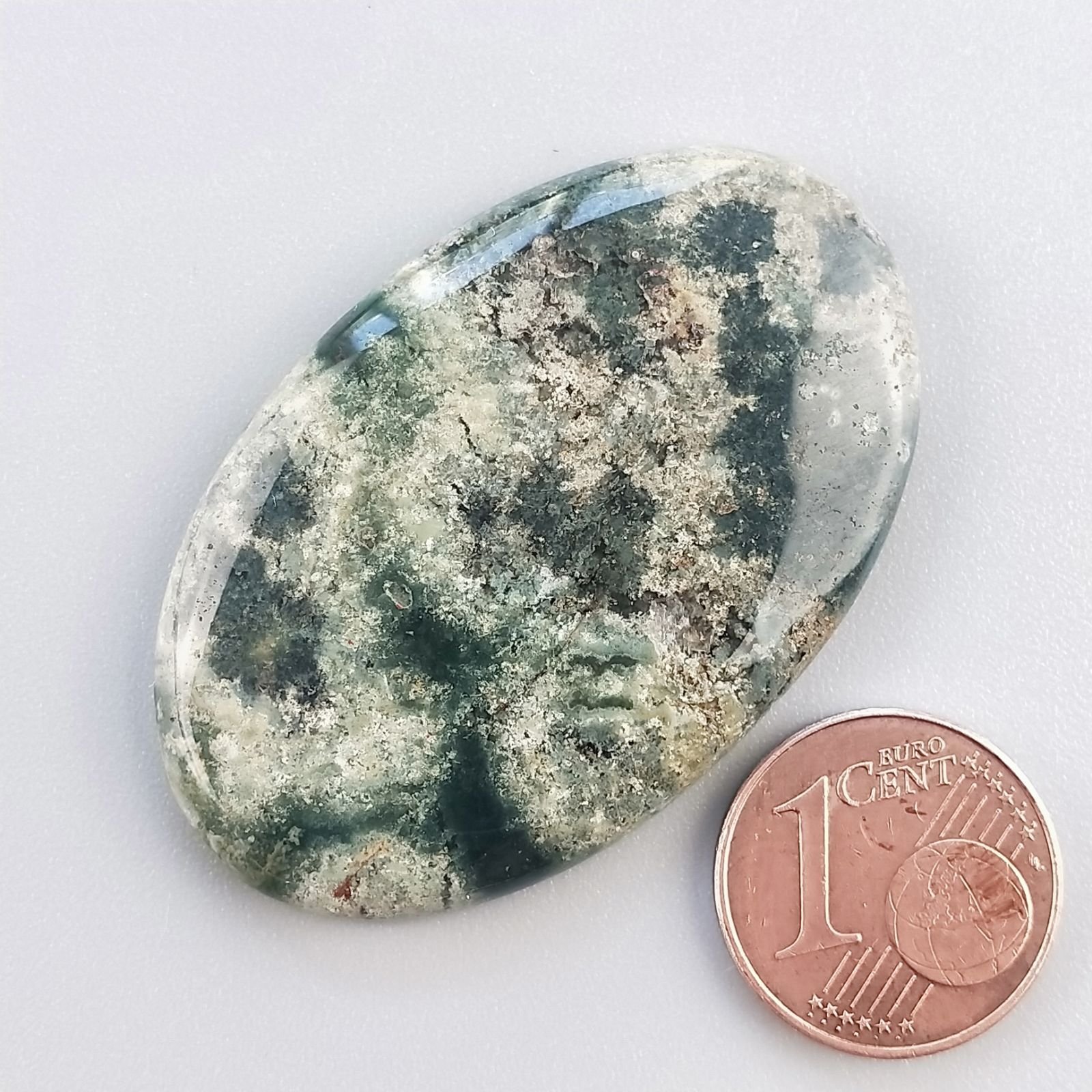 Agata Muschiata Naturale Forma Ovale Piatto Cabochon Liscio Fatto a Mano 43X27mm 10,21gm 1pz