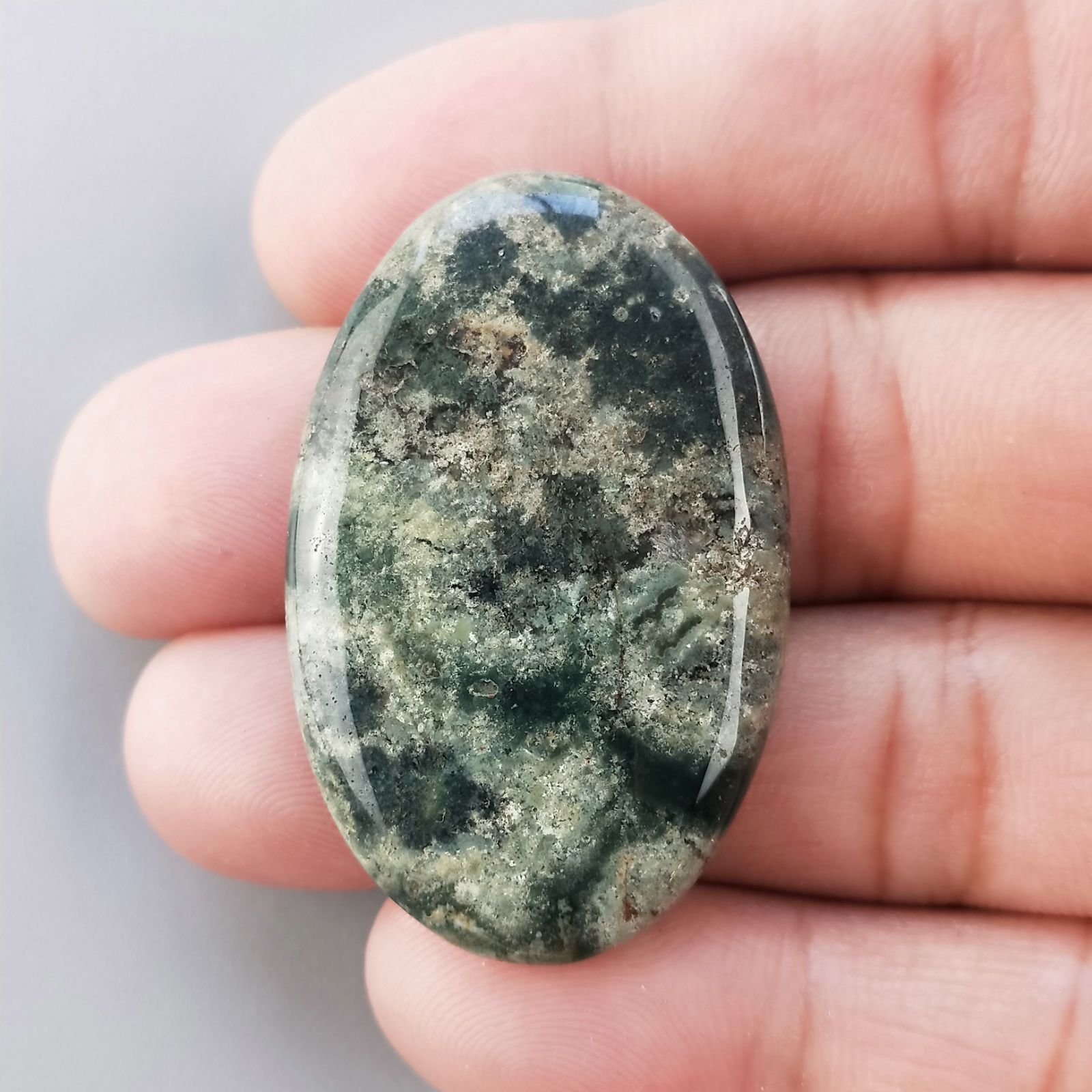 Agata Muschiata Naturale Forma Ovale Piatto Cabochon Liscio Fatto a Mano 43X27mm 10,21gm 1pz