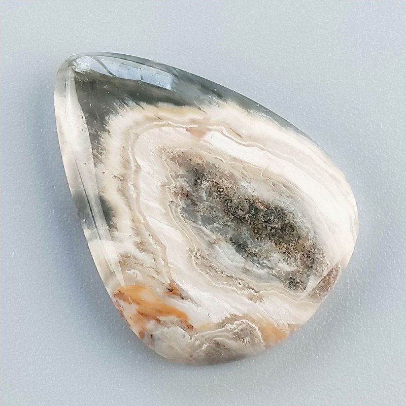 Agata Muschiata Naturale Forma Goccia Piatto Cabochon Liscio Fatto a Mano 30X22mm 5,48gm 1pz