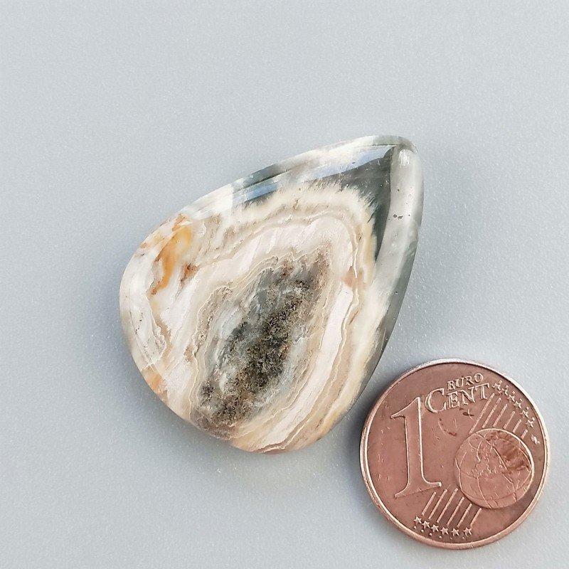 Agata Muschiata Naturale Forma Goccia Piatto Cabochon Liscio Fatto a Mano 30X22mm 5,48gm 1pz