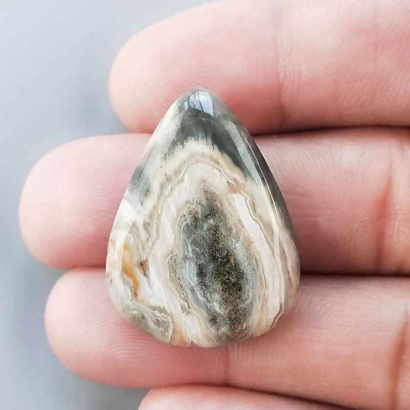 Agata Muschiata Naturale Forma Goccia Piatto Cabochon Liscio Fatto a Mano 30X22mm 5,48gm 1pz