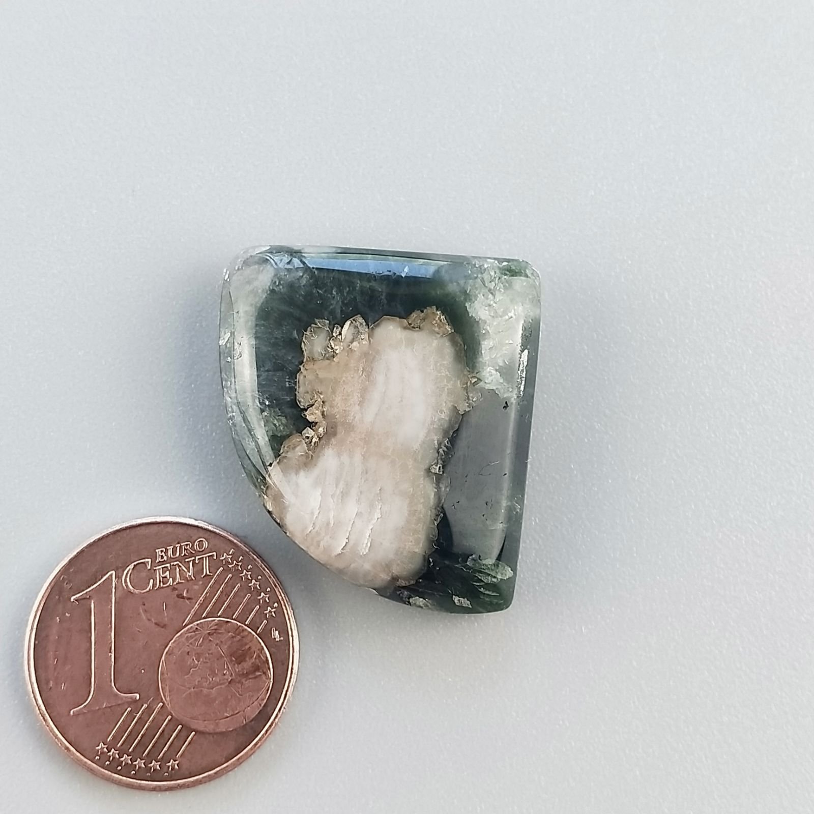 Agata Muschiata Naturale Forma Fantasia Piatto Cabochon Liscio Fatto a Mano 26X21mm 4,78gm 1pz