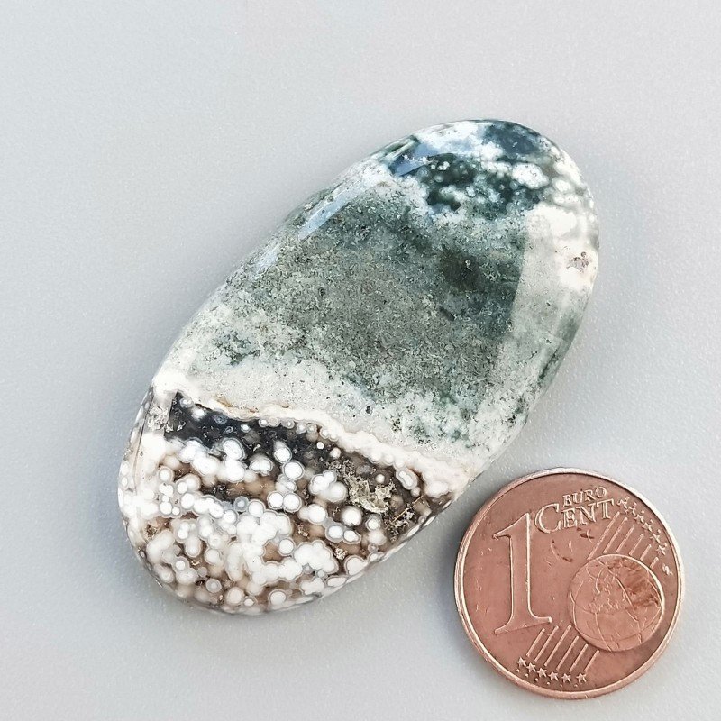 Cabochon di Agata Muschiata Naturale Ovale, Piatto e Liscio, 42x23 mm, 10,08 g, Fatto a Mano