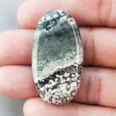 Cabochon di Agata Muschiata Naturale Ovale, Piatto e Liscio, 42x23 mm, 10,08 g, Fatto a Mano