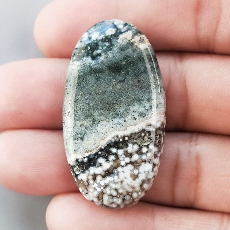 Agata Muschiata Naturale Forma Ovale Piatto Cabochon Liscio Fatto a Mano 42X23mm 10,08gm 1pz