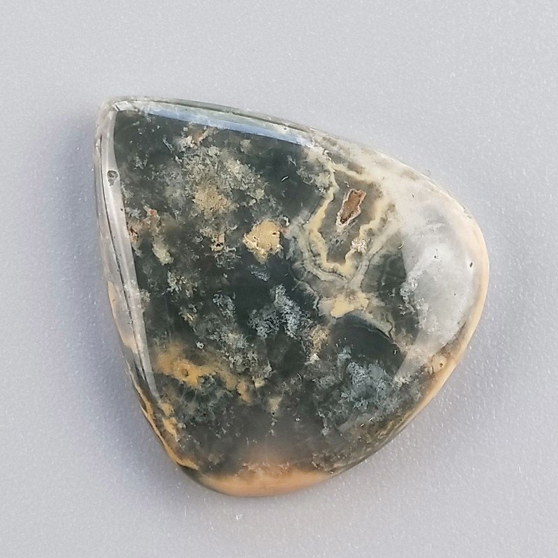 Agata Muschiata Naturale Forma Goccia Piatto Cabochon Liscio Fatto a Mano 28X24mm 5,14gm 1pz
