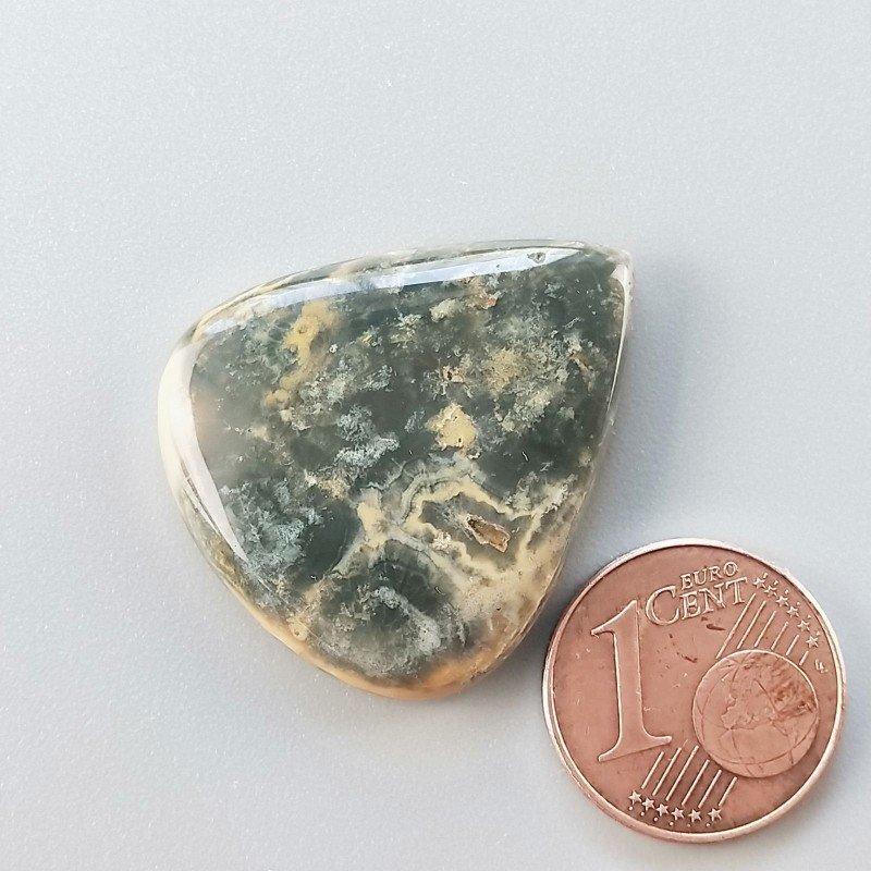 Agata Muschiata Naturale Forma Goccia Piatto Cabochon Liscio Fatto a Mano 28X24mm 5,14gm 1pz