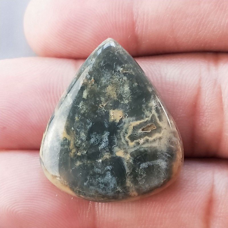 Agata Muschiata Naturale Forma Goccia Piatto Cabochon Liscio Fatto a Mano 28X24mm 5,14gm 1pz