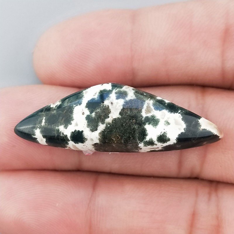 Agata Muschiata Naturale Forma Fantasia Piatto Cabochon Liscio Fatto a Mano 40X14mm 4,24gm 1pz