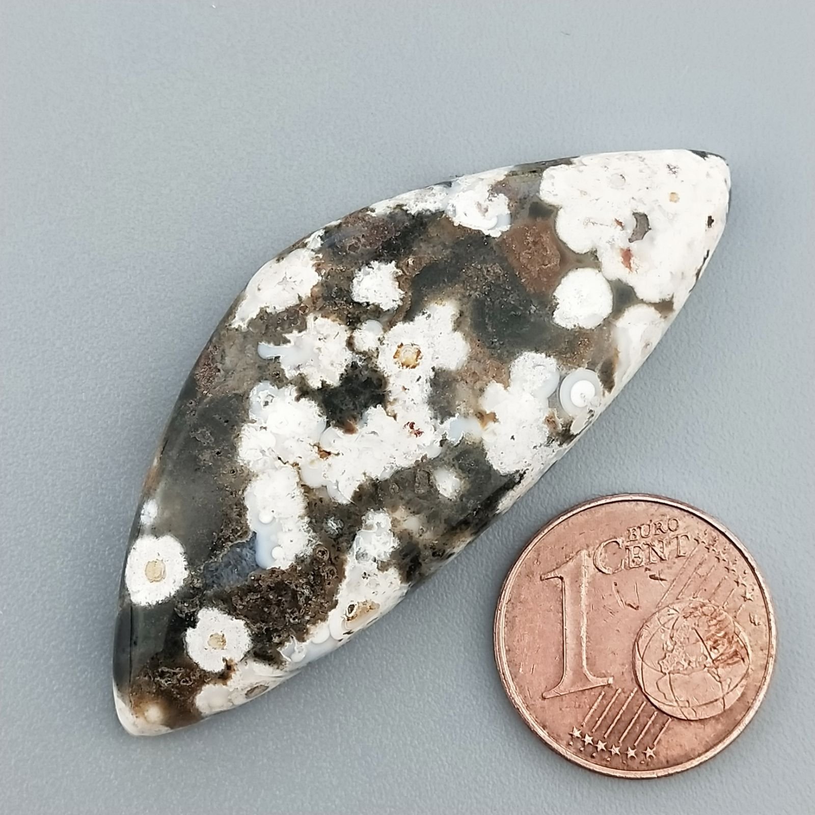 Agata Muschiata Naturale Forma Fantasia Piatto Cabochon Liscio Fatto a Mano 47X20mm 7,08gm 1pz