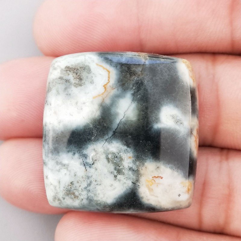Agata Muschiata Naturale Forma Rettangolare Piatto Cabochon Liscio Fatto a Mano 31X30mm 9,79gm 1pz