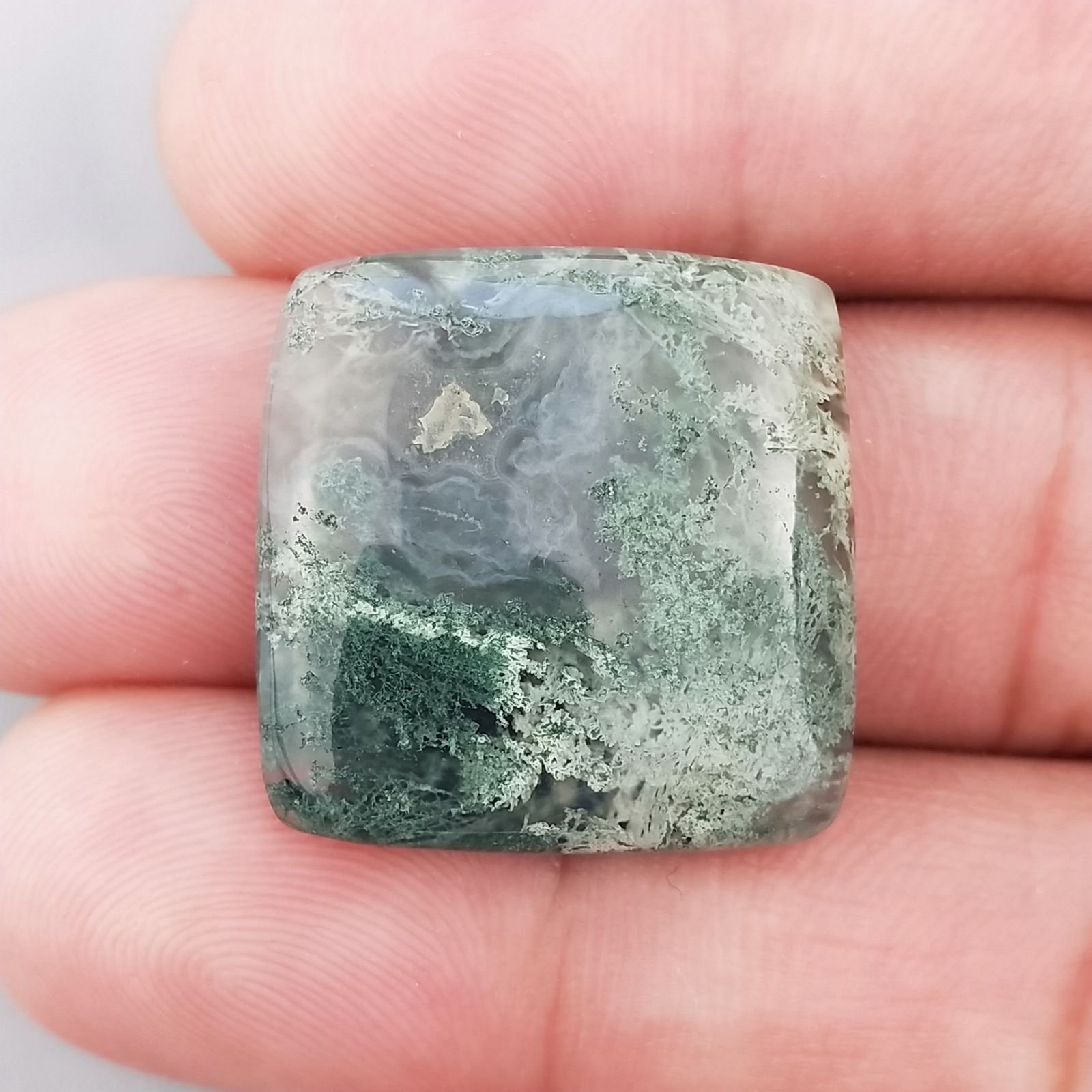 Agata Muschiata Naturale Forma Rettangolare Piatto Cabochon Liscio Fatto a Mano 23X22X06mm 6,10gm 1pz