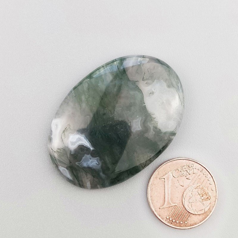 Cabochon di Agata Muschiata Naturale Ovale, Piatto e Liscio, 36x25x5 mm, 7,90 g, Fatto a Mano