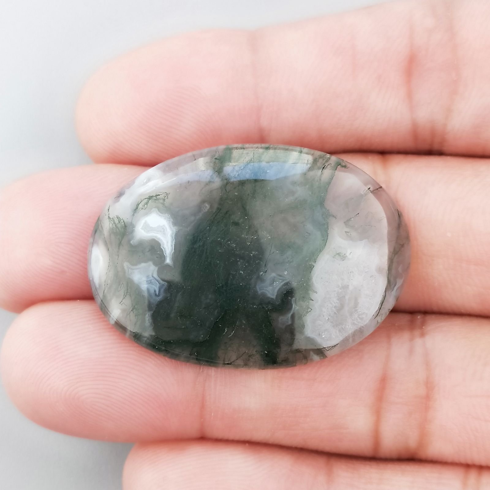 Agata Muschiata Naturale Forma Ovale Piatto Cabochon Liscio Fatto a Mano 36X25X5mm 7,90gm 1pz