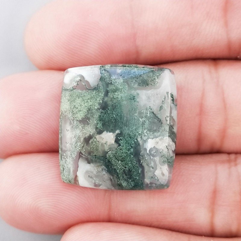 Agata Muschiata Naturale Forma Rettangolare Piatto Cabochon Liscio Fatto a Mano 23X22X05mm 5,10gm 1pz