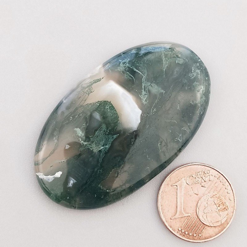 Cabochon di Agata Muschiata Naturale Ovale, Piatto e Liscio, 46x25x5 mm, 9,94 g, Fatto a Mano