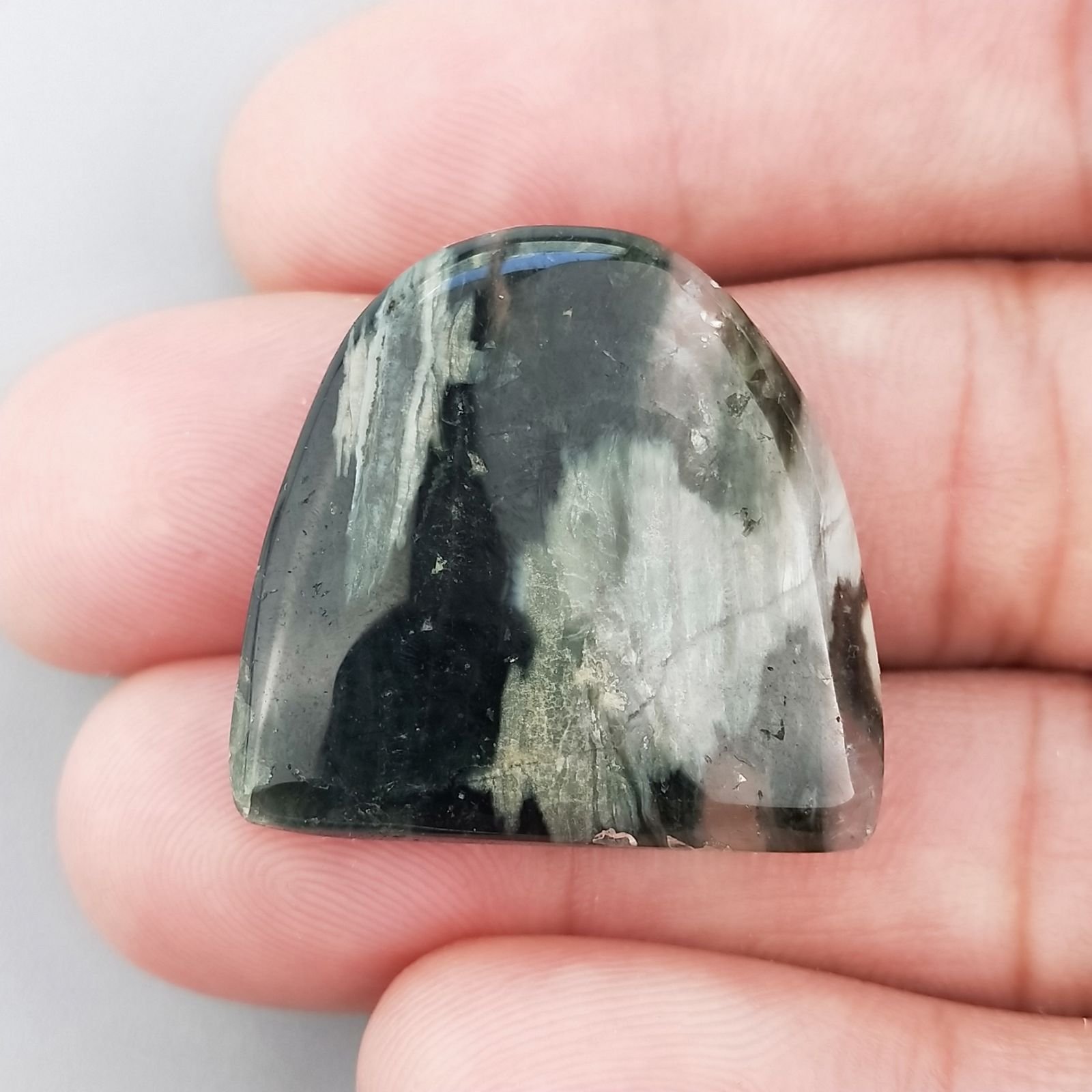 Agata Muschiata Naturale Forma Fantasia Piatto Cabochon Liscio Fatto a Mano 27X27mm 7,82gm 1pz