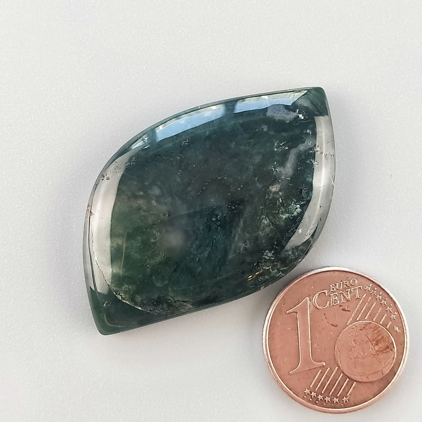 Agata Muschiata Naturale Forma Fantasia Piatto Cabochon Liscio Fatto a Mano 36X22X5mm 6,34gm 1pz