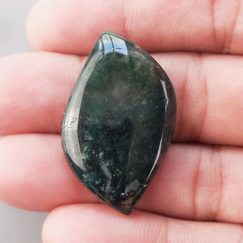 Agata Muschiata Naturale Forma Fantasia Piatto Cabochon Liscio Fatto a Mano 36X22X5mm 6,34gm 1pz