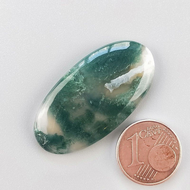 Cabochon di Agata Muschiata Naturale Ovale, Piatto e Liscio, 36x18x04 mm, 4,88 g, Fatto a Mano