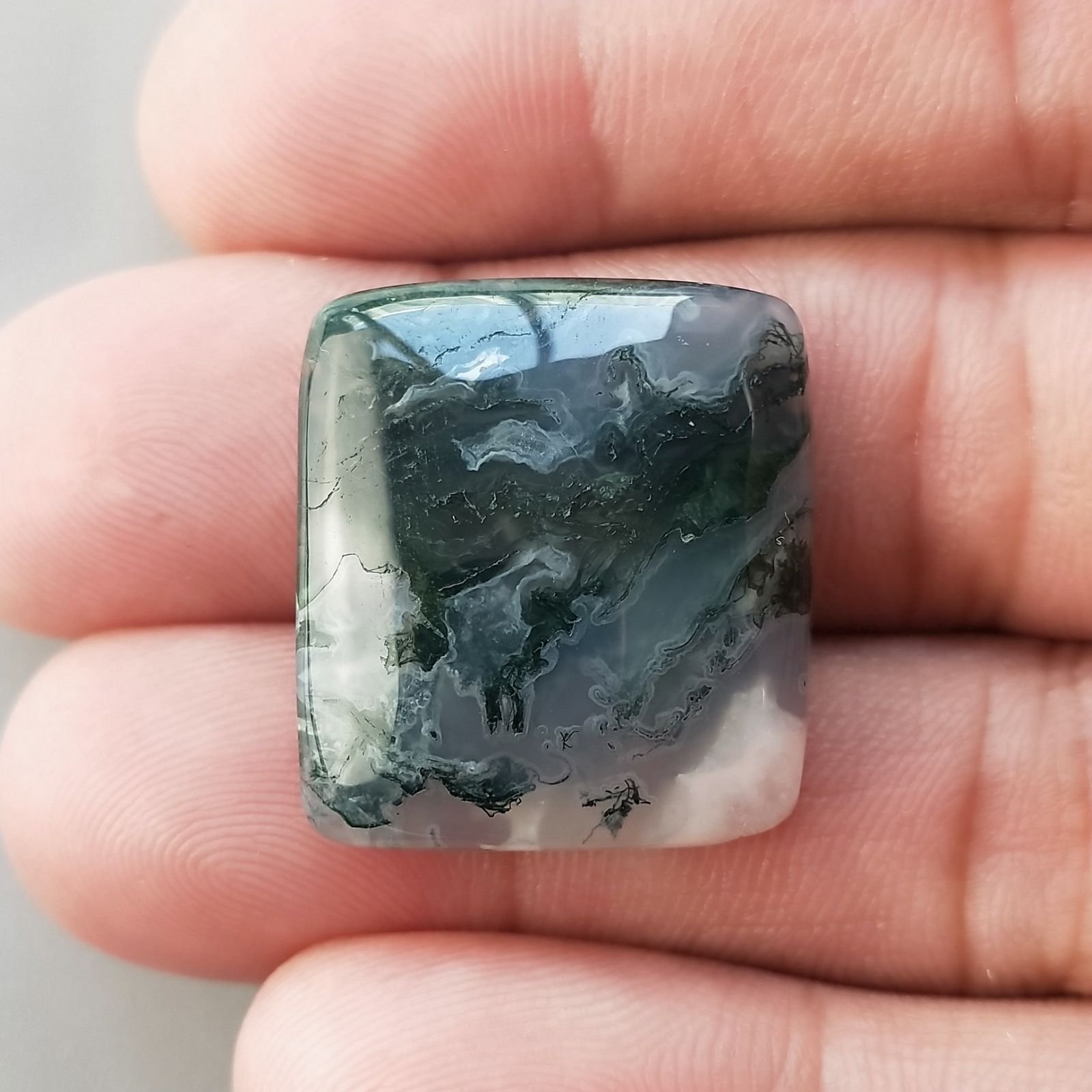 Agata Muschiata Naturale Forma Rettangolare Piatto Cabochon Liscio Fatto a Mano 24X22X06mm 6,30gm 1pz