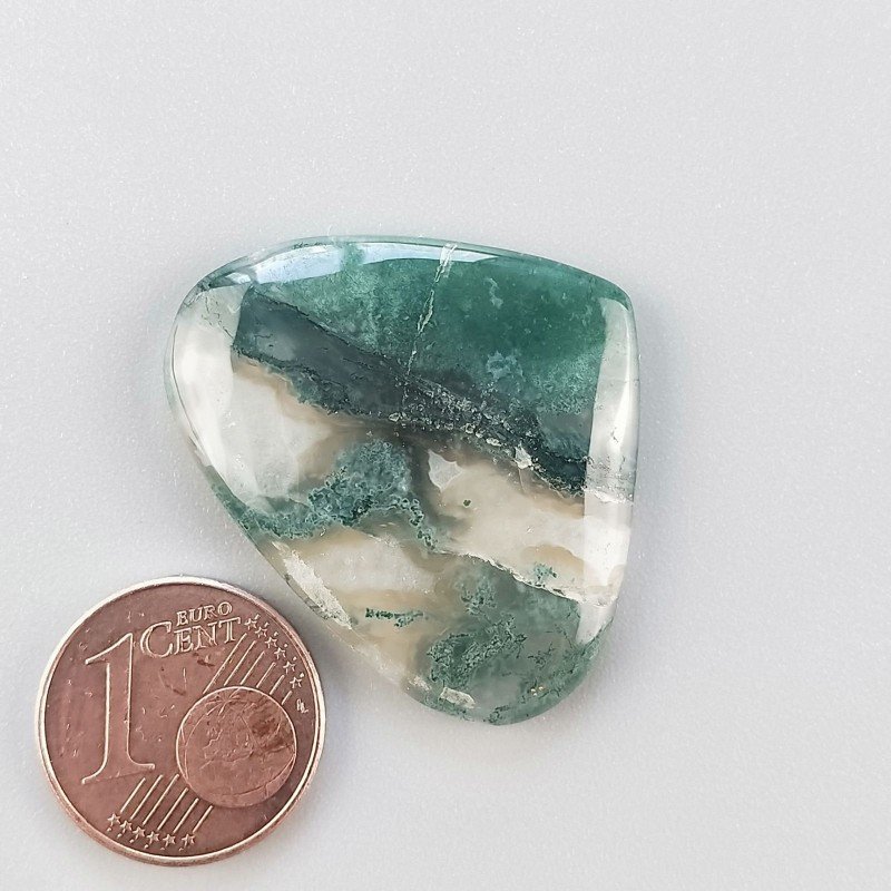 Cabochon di Agata Muschiata Naturale Cuore, Piatto e Liscio, 31x25x04 mm, 5,35 g, Fatto a Mano