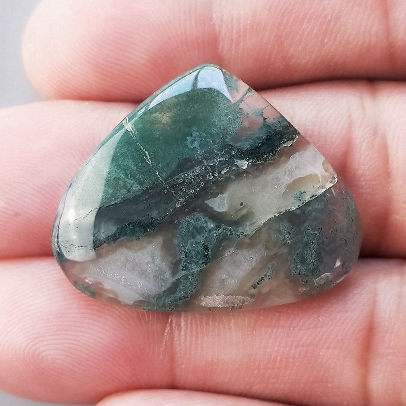 Agata Muschiata Naturale Forma Cuore Piatto Cabochon Liscio Fatto a Mano 31X25X04mm 5,35gm 1pz
