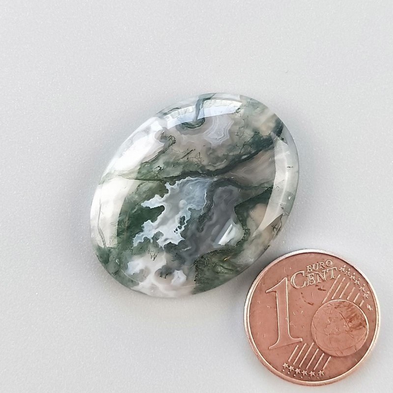 Cabochon di Agata Muschiata Naturale Ovale, Piatto e Liscio, 27x21x05 mm, 5,10 g, Fatto a Mano