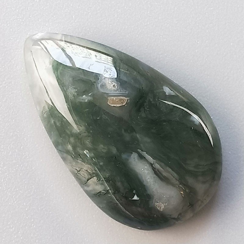 Agata Muschiata Naturale Forma Goccia Piatto Cabochon Liscio Fatto a Mano 28X17X06mm 4,52gm 1pz