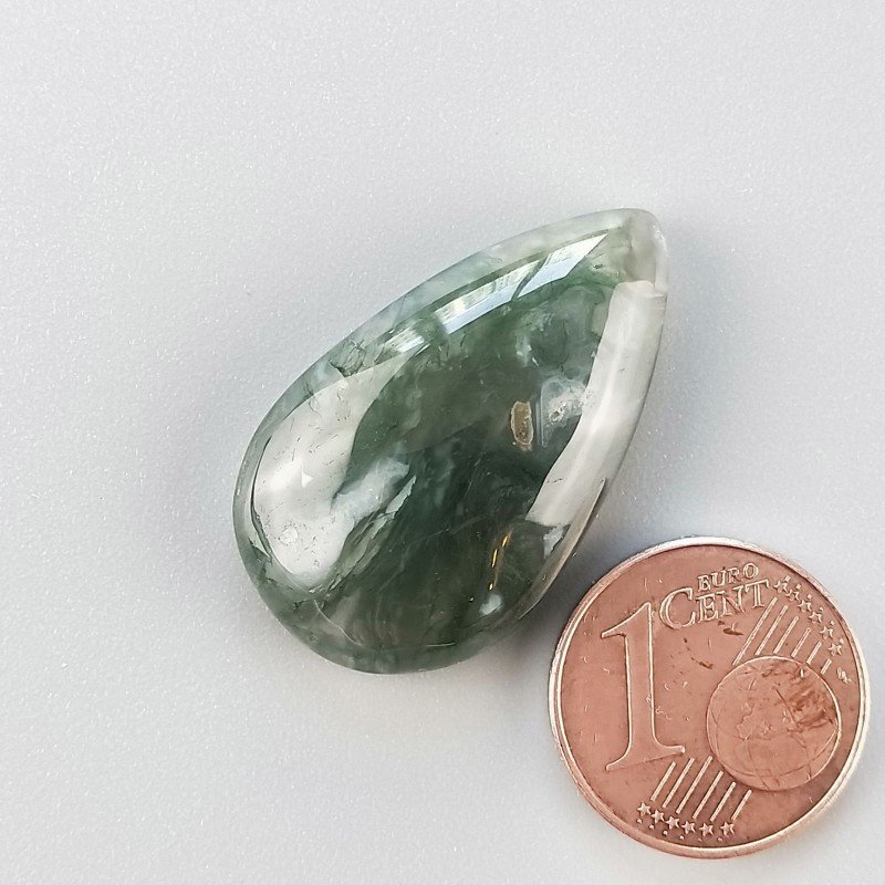 Cabochon di Agata Muschiata Naturale Goccia, Piatto e Liscio, 28x17x06 mm, 4,52 g, Fatto a Mano