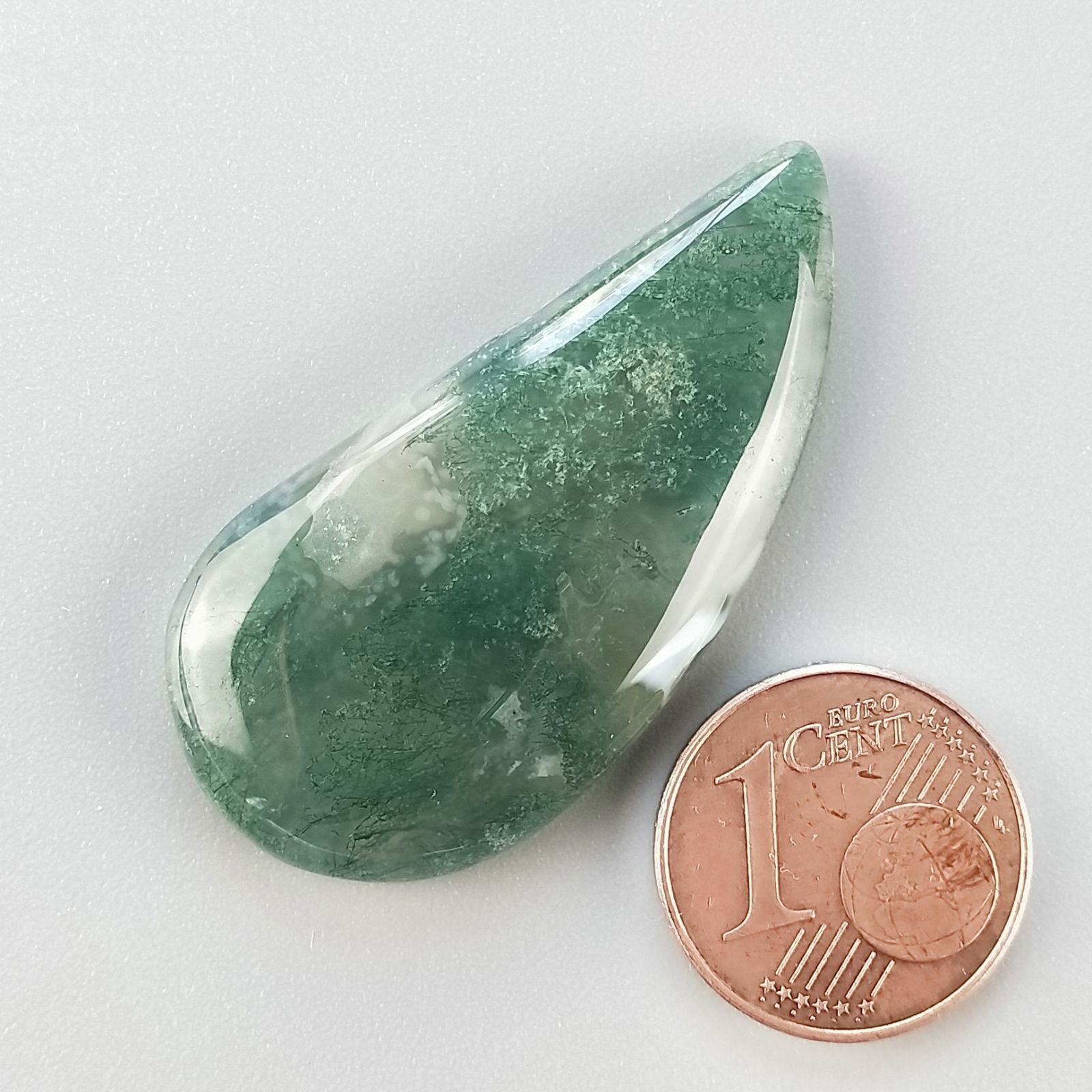 Agata Muschiata Naturale Forma Fantasia Piatto Cabochon Liscio Fatto a Mano 38X19X05mm 5,74gm 1pz